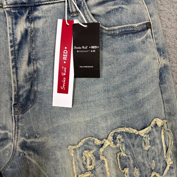 Smoke Rise Red Women's Wide Leg Jeans Distressed Grunge Curvy Fit 13/30 Blue NWT - Picture 6 of 12